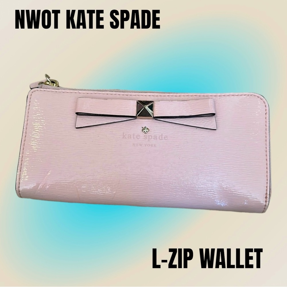Kate Spade Pink L-Zip Wallet.  NWOT.  Storybook Lining.